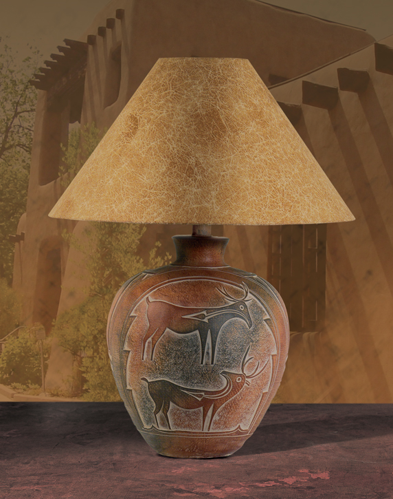 Southwest Lamps, AH-6185, Indian Deer Southwest Style Table Lamp